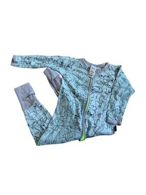 Bonds Light Blue Floral & Character Zip Pajamas with Grey Trim